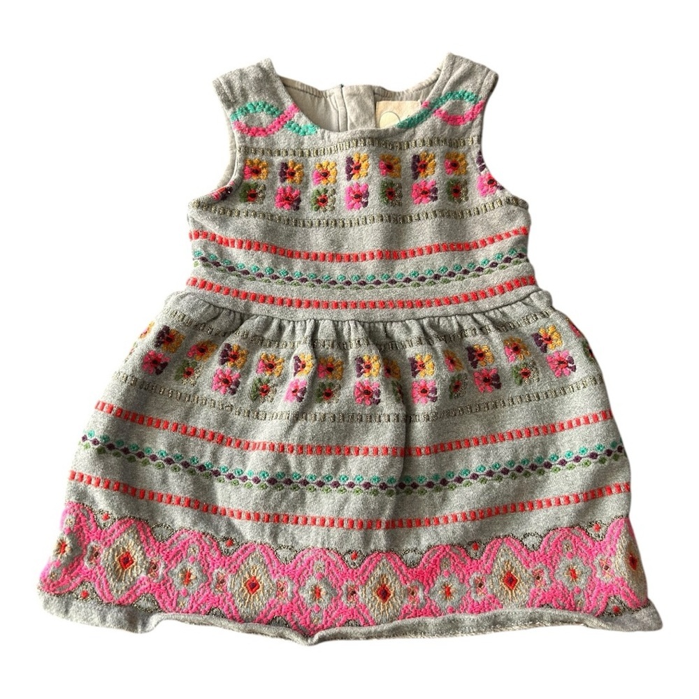 Peek Aren't You Curious Gray Embroidered Cotton Dress Size 12-18 mon